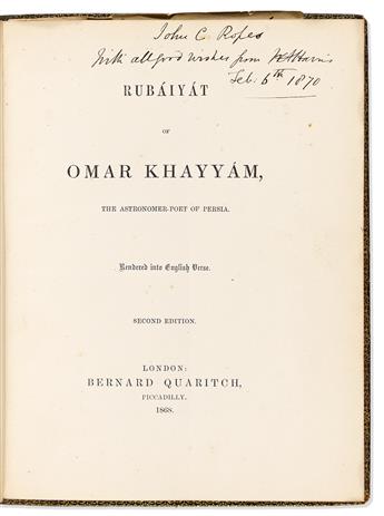 Khayyam, Omar (1048-1131) & Edward Fitzgerald, trans. (1809-1883) Rubaiyat of Omar Khayyam, with a letter and manuscript poem by Willia